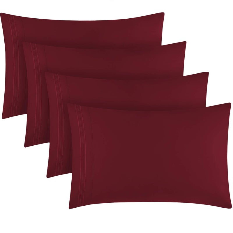 Mellanni Pillow Cases Set - 4 PC Iconic Collection Pillowcases - Hotel Luxury, Extra Soft, Cooling Pillow Covers - Wrinkle, Fade, Stain Resistant (Standard/Queen 20"x30", Brick Red) - Image 1